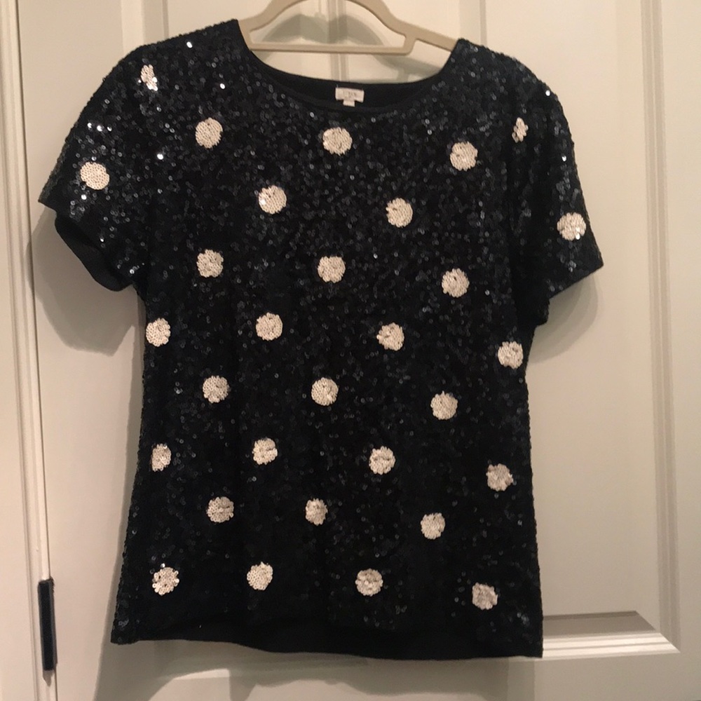 Navy and white polka dot sequin shirt